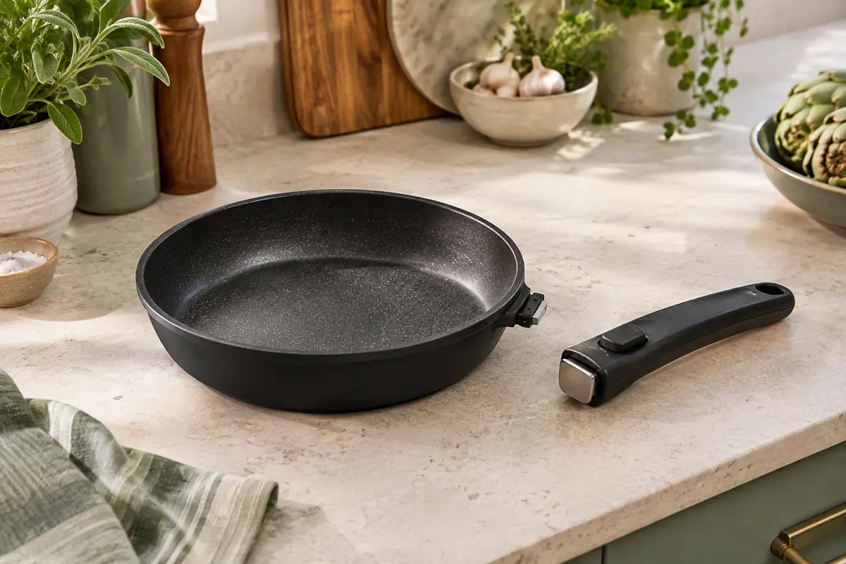 Poêle Kamberg de 20 cm en fonte d’aluminium avec revêtement effet pierre et manche amovible
