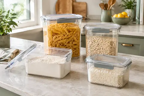 Boîtes alimentaires transparentes à clips avec joints en silicone et accessoires de rangement